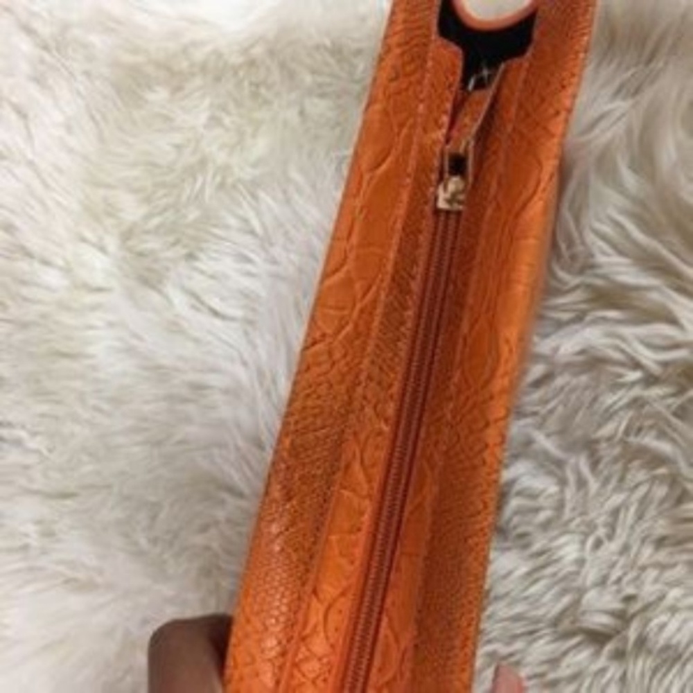 Snakeskin Embossed Clutch – Orange - Picture 2 of 5